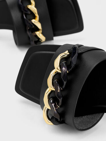 Chunky Chain-Link Slide Sandals, Black, hi-res
