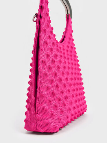 Spike Textured Metallic-Handle Bag, Fuchsia, hi-res