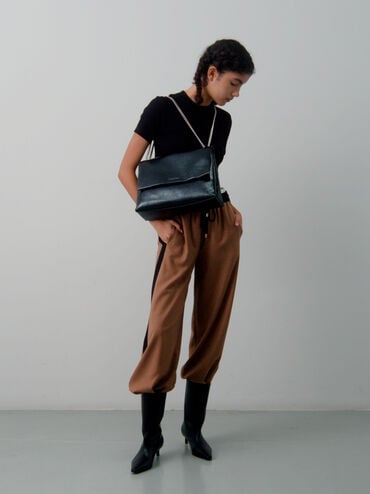 Sianna Chain-Handle Shoulder Bag, Black, hi-res
