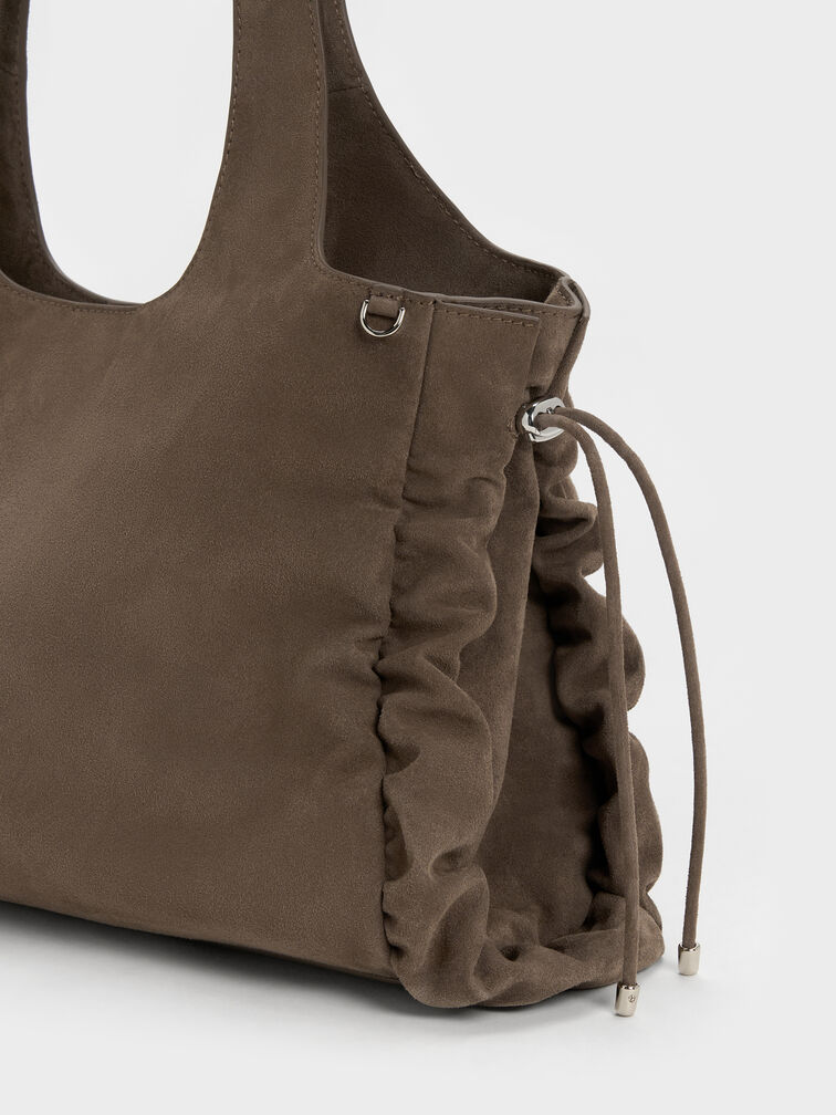 Large Quinby Ruched Tote Bag, Stone Grey, hi-res