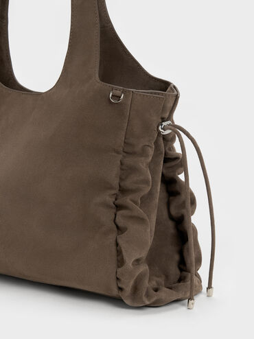 Large Quinby Ruched Tote Bag, Stone Grey, hi-res