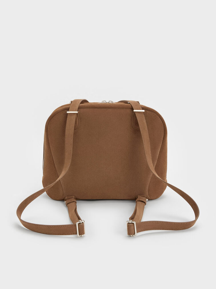Nelly Recycled Suede Front-Pocket Boxy Backpack, Mocha Brown, hi-res