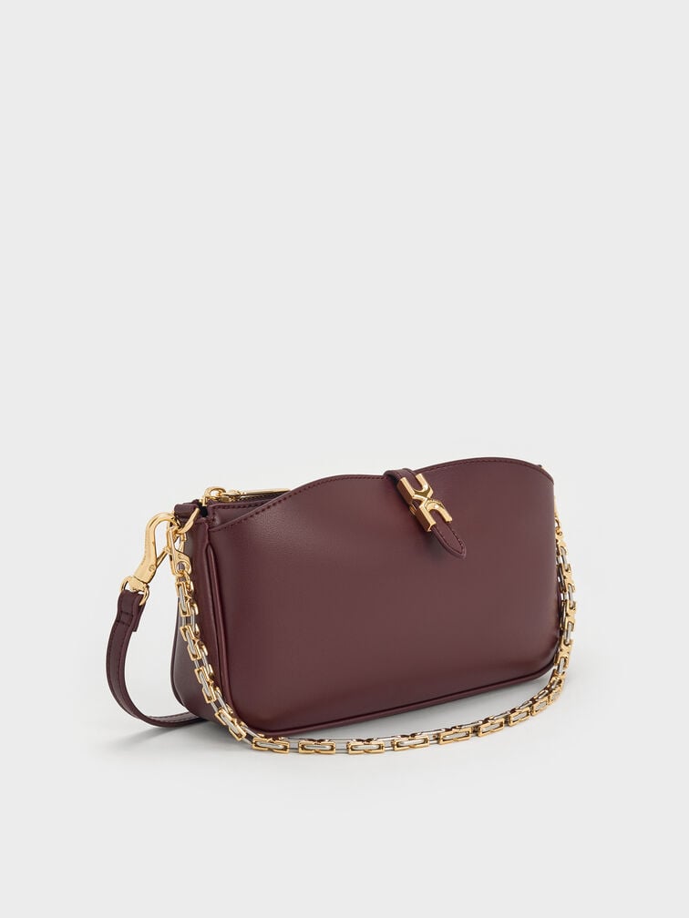 Adalyn Metallic-Buckle Chain-Handle Shoulder Bag, Wineberry Red, hi-res
