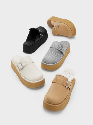 Buckled Flatform Mules, Sand, hi-res