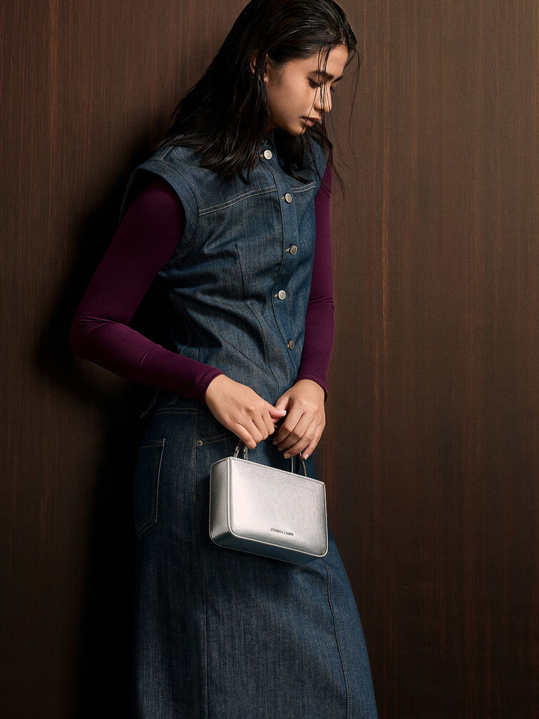 Satin Crystal-Embellished Top Handle Bag, Dusk Silver, hi-res