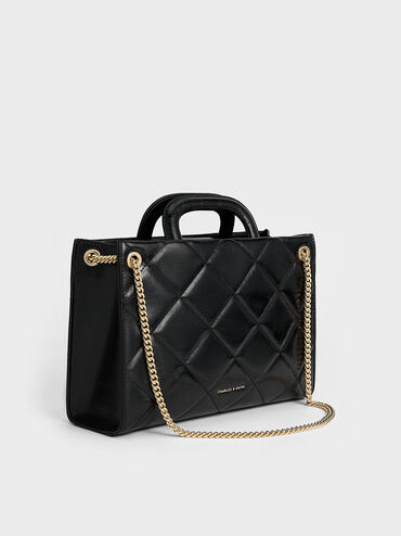 Apfra Quilted Chain-Handle Bag, Black, hi-res