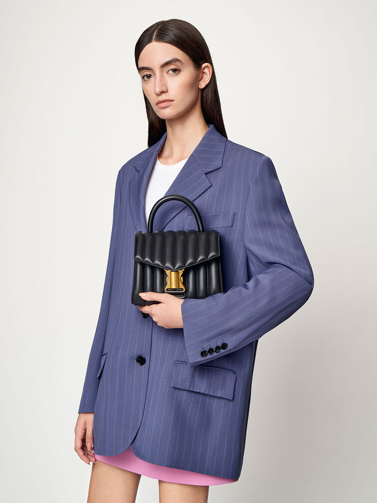 Ivy Metallic Buckle Bag, Black, hi-res
