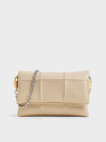 Delfina Quilted Wallet On Chain, Sand Beige, hi-res