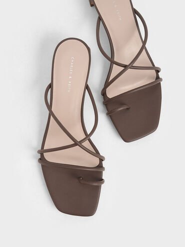 Strappy Toe Ring Sandals, Brown, hi-res