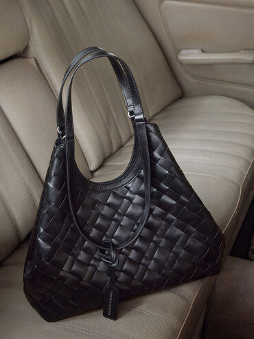 Ivette Woven Tote Bag, Noir, hi-res