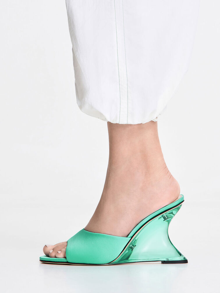 Recycled Polyester Sculptural Heel Wedges, Turquoise, hi-res