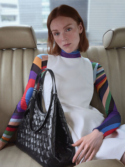 Ivette Woven Tote Bag, Noir, hi-res