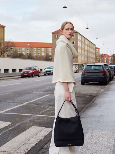 Genoa Bow-Tie Knitted Bag, Black, hi-res