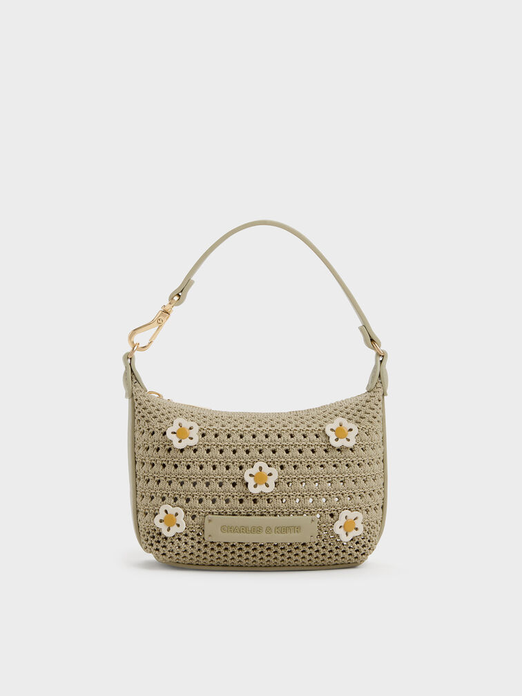 Micro Ida Flower Knitted Bag, Pale Olive, hi-res