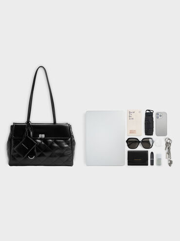 XL Apfra Quilted Tote Bag, Noir, hi-res