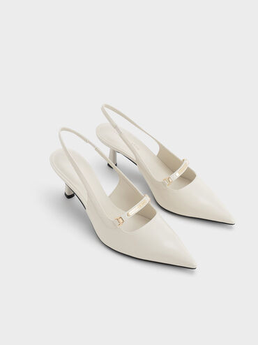 Metallic Accent Slingback Pumps, Cream, hi-res