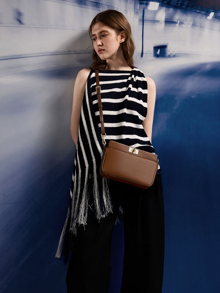 Lennie Chain-Handle Shoulder Bag, Dark Brown, hi-res