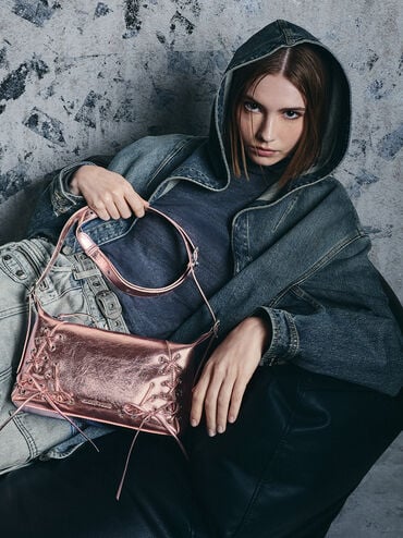 Xylia Metallic Grommet Lace-Up Shoulder Bag, Aura Pink, hi-res