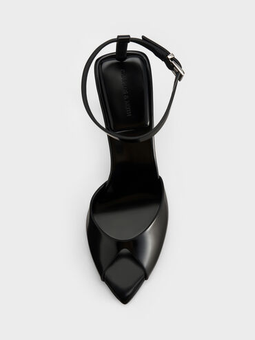 Pointed Peep-Toe Stiletto Sandals, Black Box, hi-res