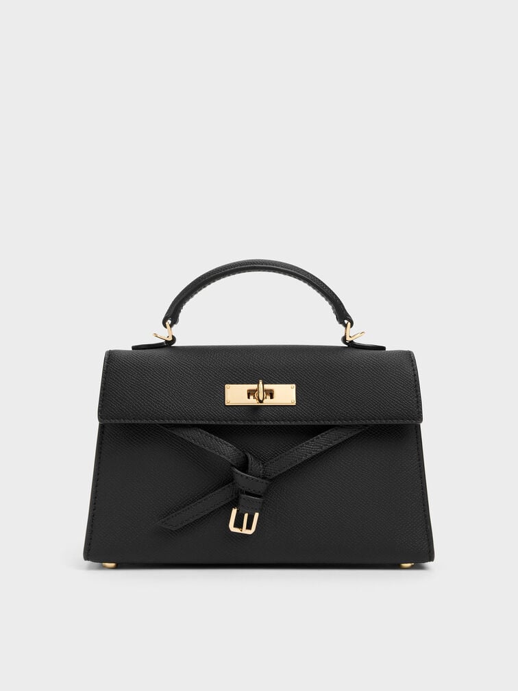 Tricha Knotted-Belt Top Handle Bag, Black, hi-res