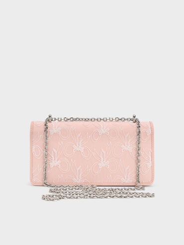 Paffuto Embroidered-Mesh Wallet On Chain, Light Pink, hi-res