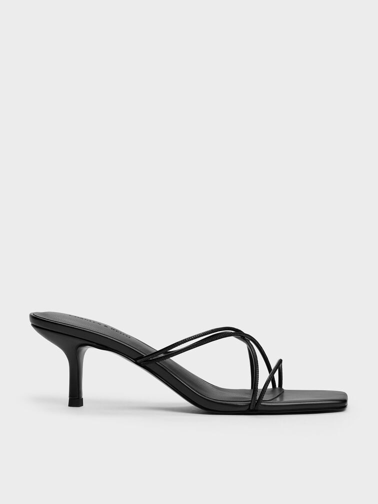 Strappy Heeled Sandals, Black, hi-res