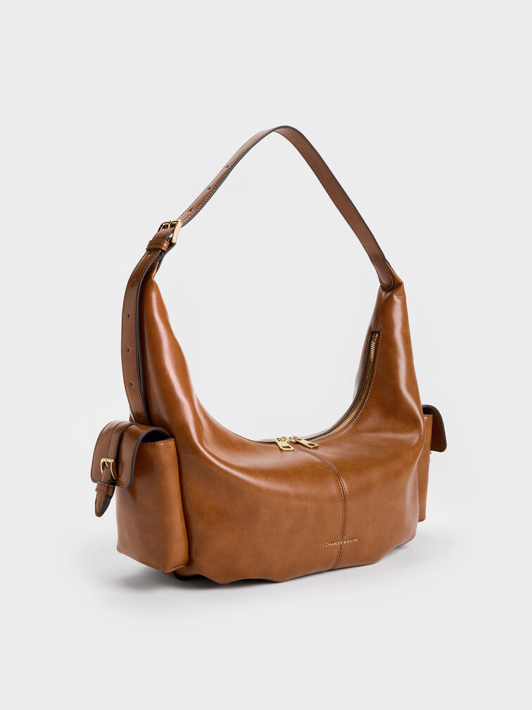 Large Bessie Side-Pocket Hobo Bag, Distressed Tan, hi-res