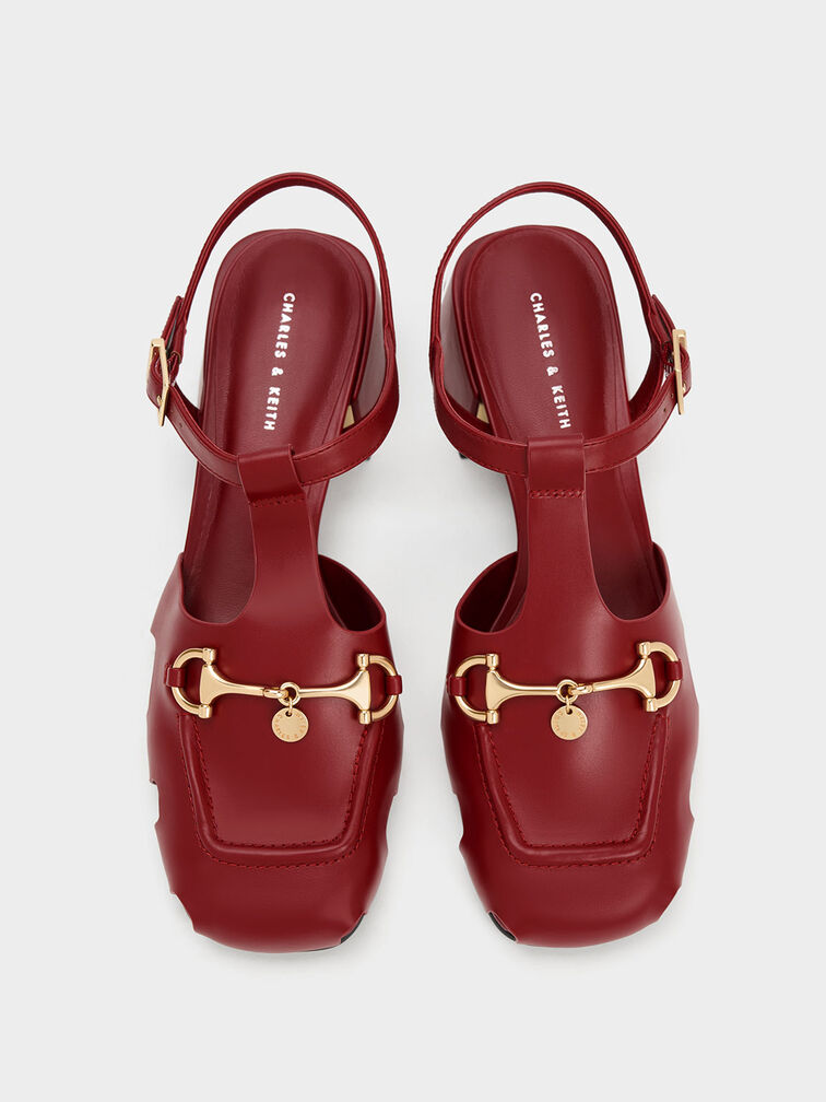 Cut-Out T-Bar Pumps, Red, hi-res
