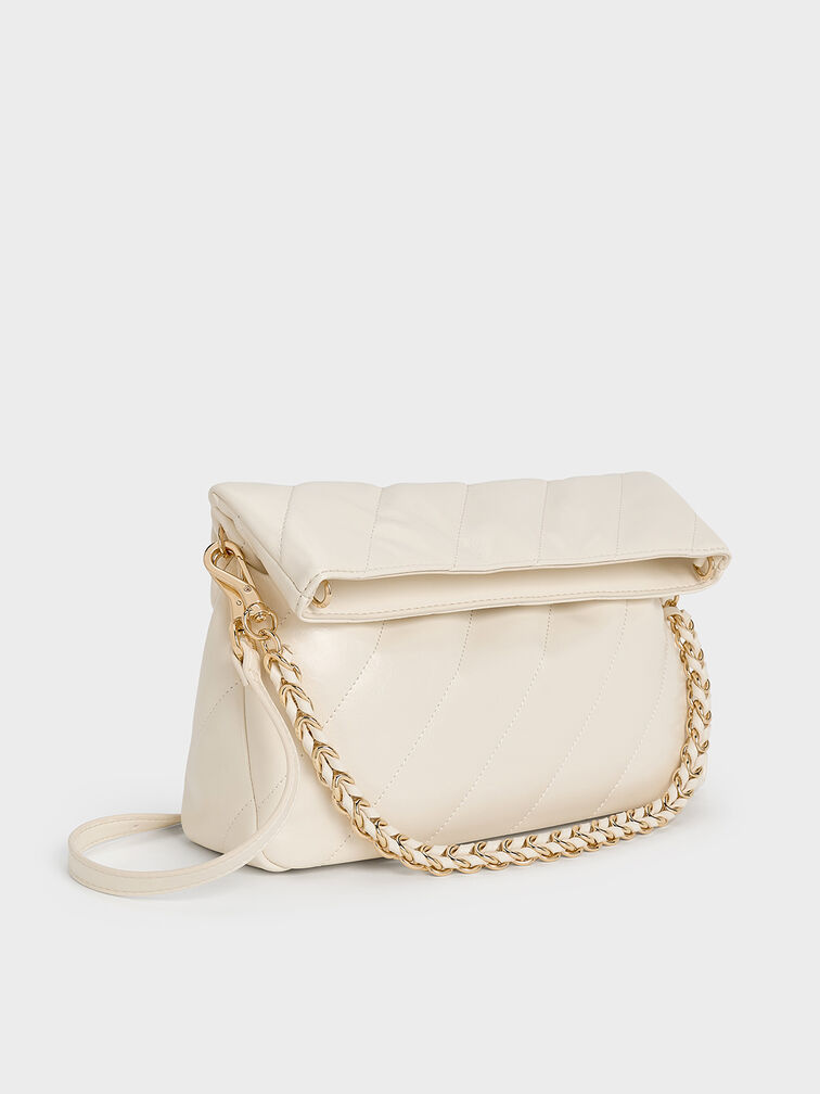 Fawn Panelled Chain-Handle Shoulder Bag, Cream, hi-res