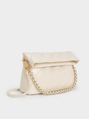 Fawn Panelled Chain-Handle Shoulder Bag, Cream, hi-res