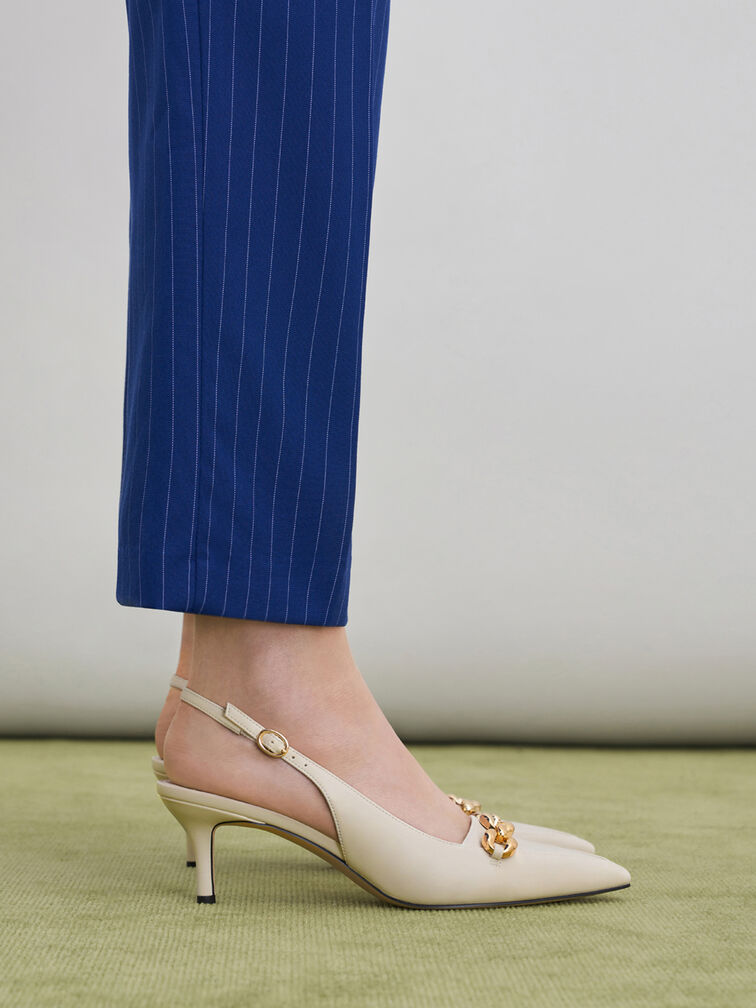 Avani Chunky Chain-Embellished Slingback Pumps, Chalk, hi-res