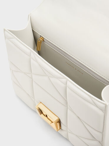 Blanche Chevron Chain Handle Bag, White, hi-res