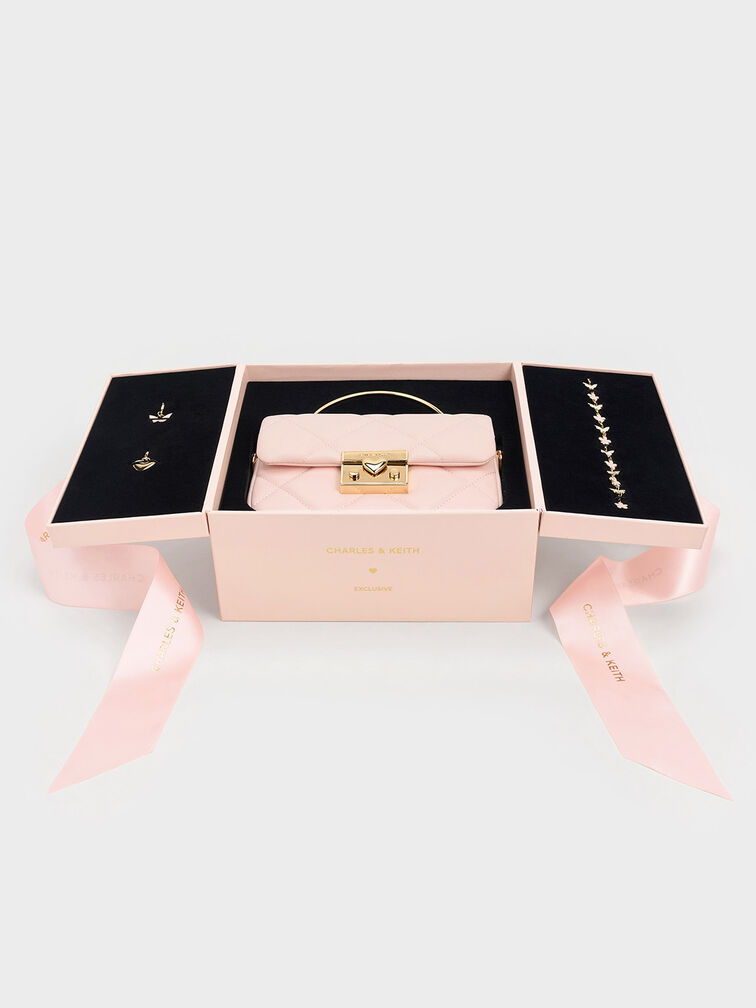 Quilted Boxy Top Handle Bag, Pink, hi-res