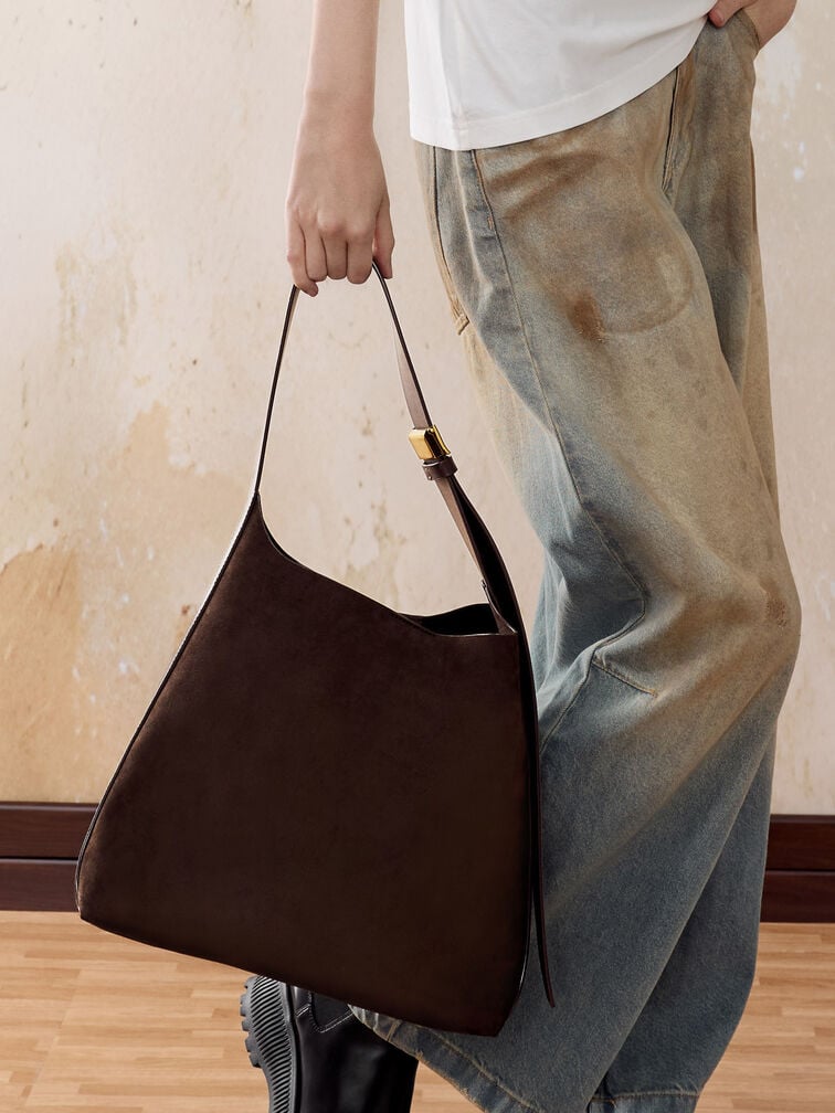 Edna Recycled Suede Tote Bag, Espresso Brown, hi-res