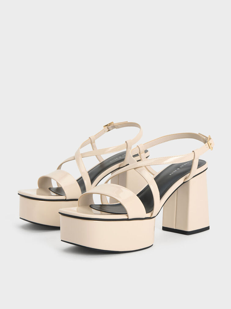 Patent Crossover Strap Platform Sandals, Cream, hi-res