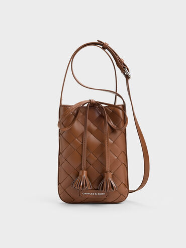 Ivette Woven Tassel Pouch, Chocolate, hi-res