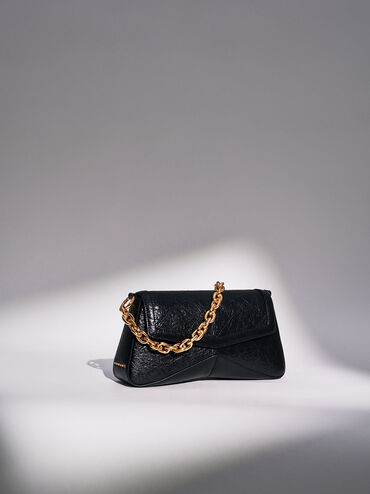 Arley Scarf Chain-Link Trapeze Bag, Black, hi-res