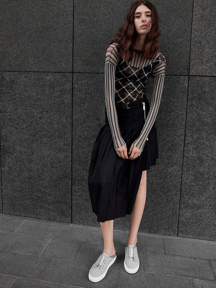 Textured Slip-On Sneakers, Light Grey, hi-res
