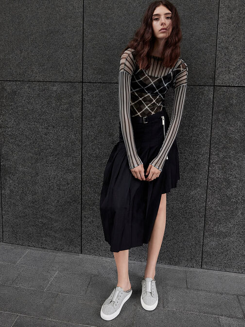 Textured Slip-On Sneakers, Light Grey, hi-res
