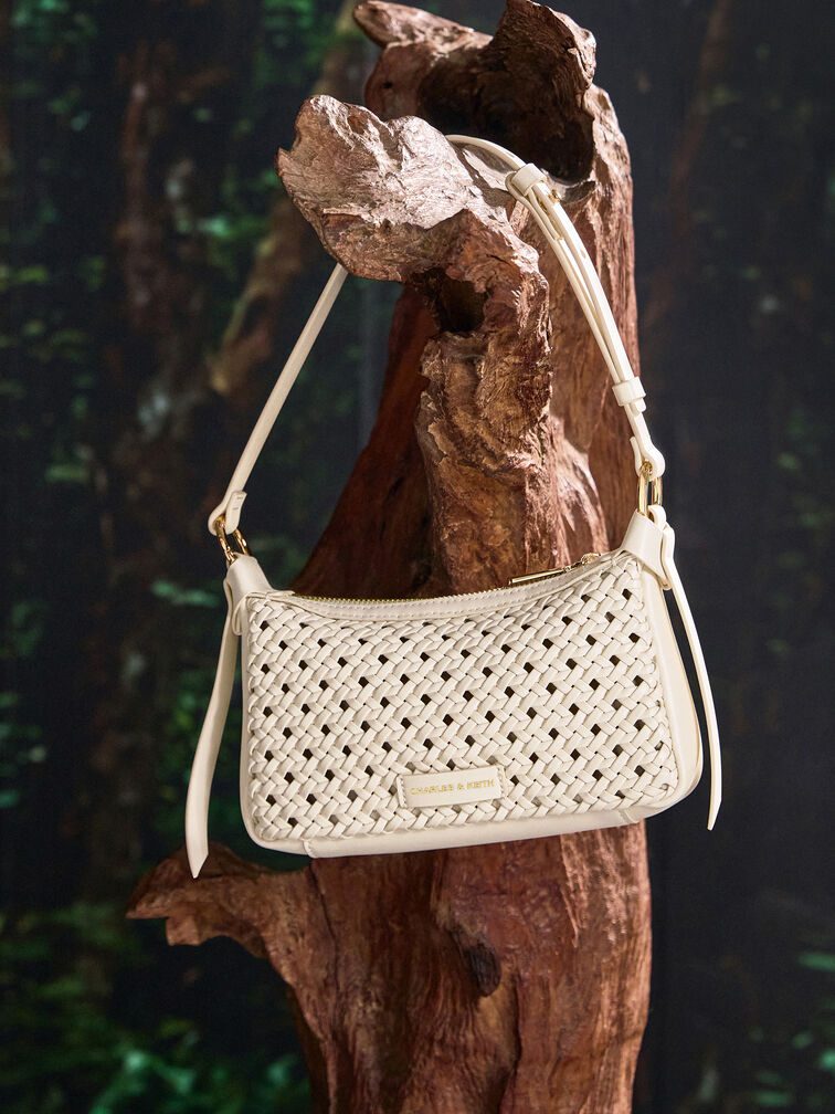 Calla Woven Shoulder Bag, Cream, hi-res
