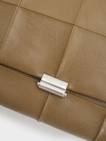 Large Delfina Quilted Chain-Strap Shoulder Bag, Walnut Brown, hi-res