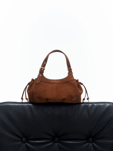 Mini Lillith Drawstring Bucket Bag, Pecan Brown, hi-res