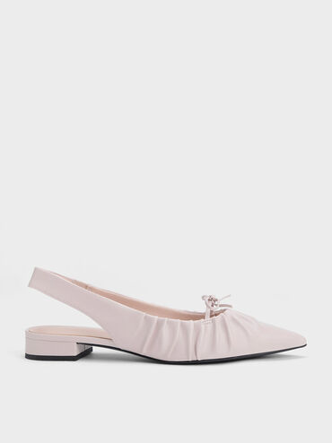 Bow Ruched Slingback Flats, Blush, hi-res