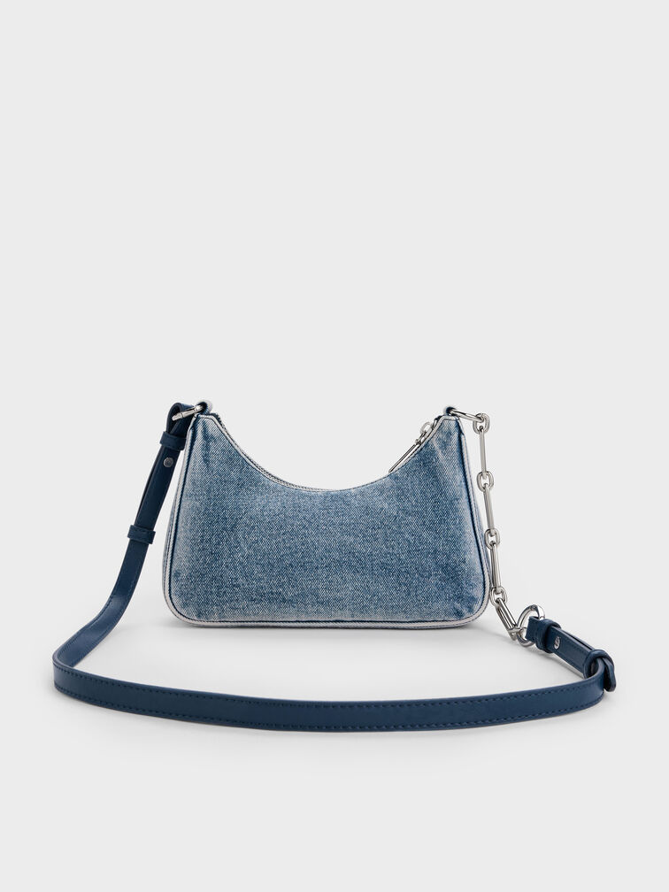 Lane Denim Chain-Strap Shoulder Bag, Denim Blue, hi-res