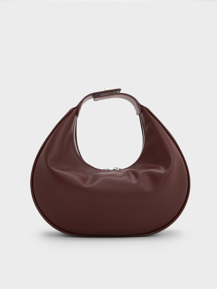 Crescent Hobo Bag, Burgundy, hi-res