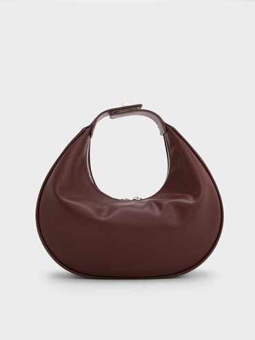Crescent Hobo Bag, Burgundy, hi-res