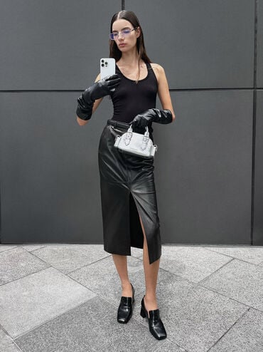 Blaise Metallic Buckle-Strap Side-Pocket Bowling Bag, Silver, hi-res