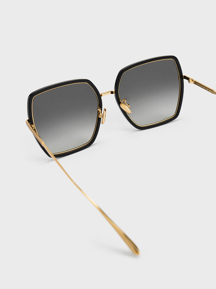 Oversized Square Butterfly Sunglasses, Black, hi-res