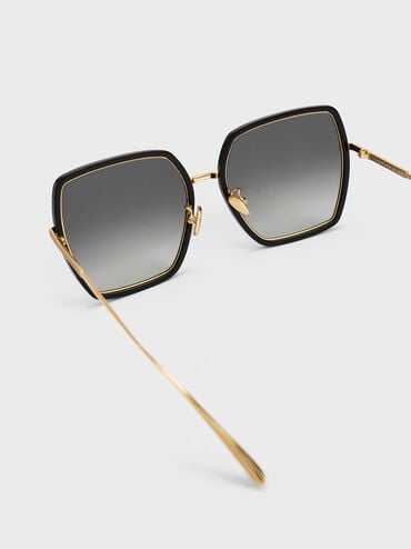 Oversized Square Butterfly Sunglasses, Black, hi-res