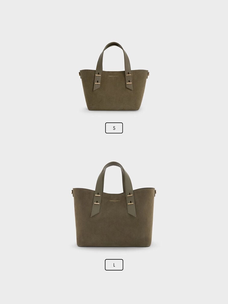 Shania Recycled Suede Tote Bag, Deep Olive, hi-res